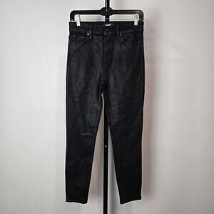 Paige Margot Ankle Black Luxe Coated Waxed Denim Skinny Jeans Transcend 26